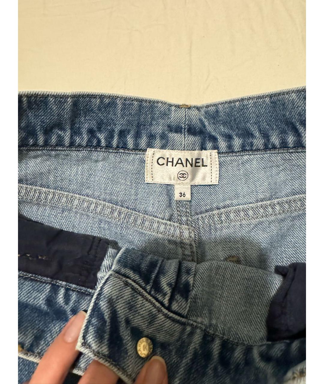CHANEL PRE-OWNED Синие хлопковые прямые джинсы, фото 3