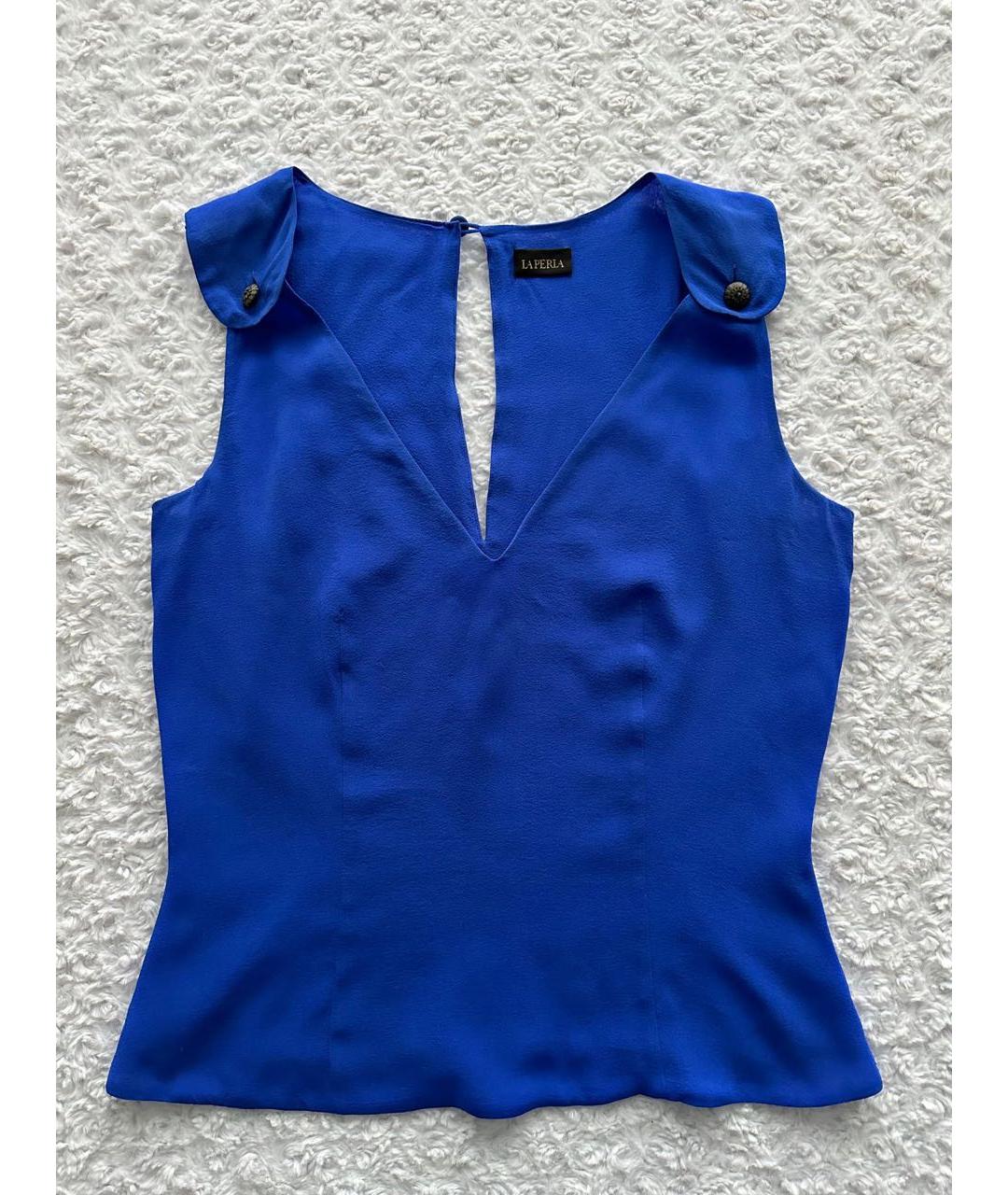 LA PERLA Синяя шелковая блузы, фото 8