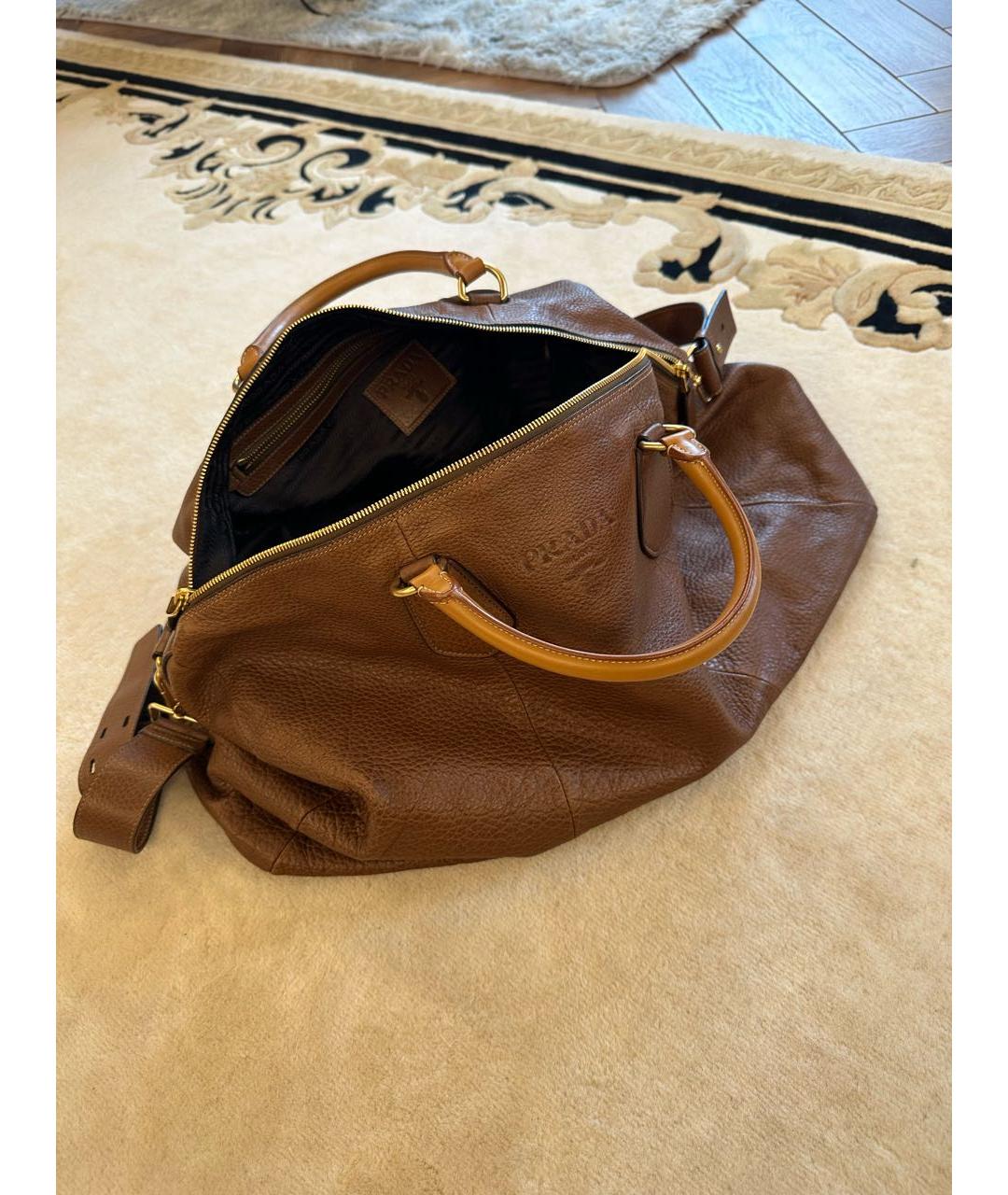 PRADA Коричневая кожаная дорожная/спортивная сумка, фото 2