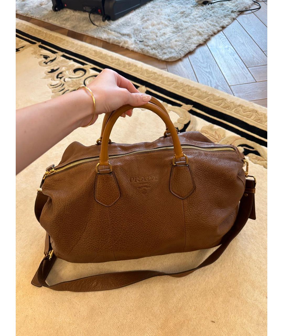 PRADA Коричневая кожаная дорожная/спортивная сумка, фото 7