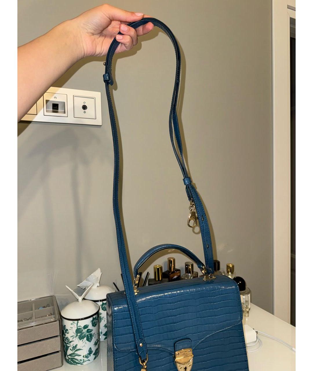 ASPINAL OF LONDON Синяя кожаная сумка с короткими ручками, фото 5