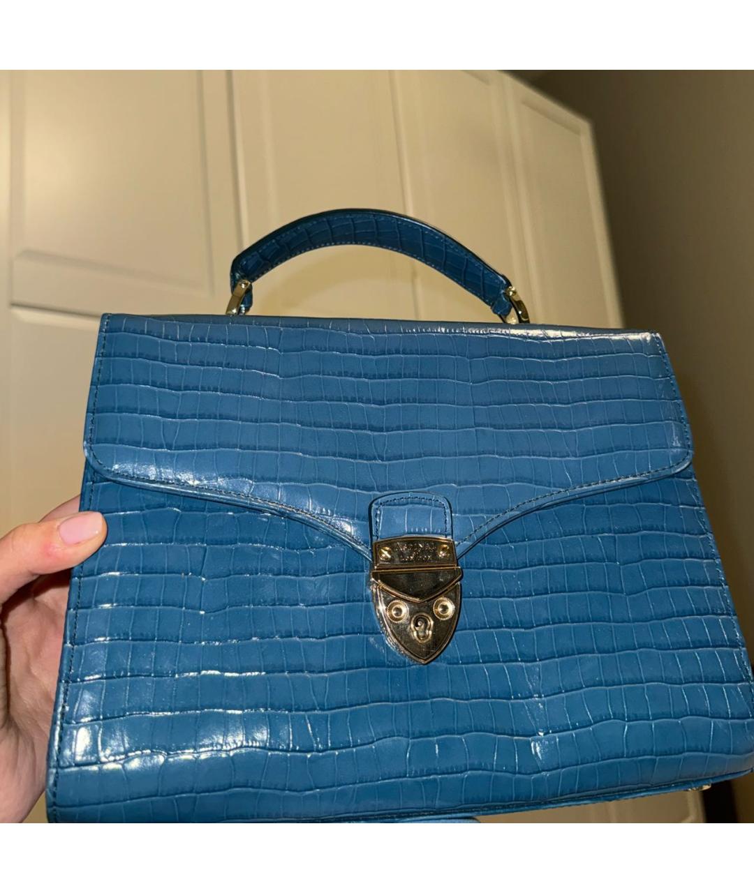 ASPINAL OF LONDON Синяя кожаная сумка с короткими ручками, фото 9