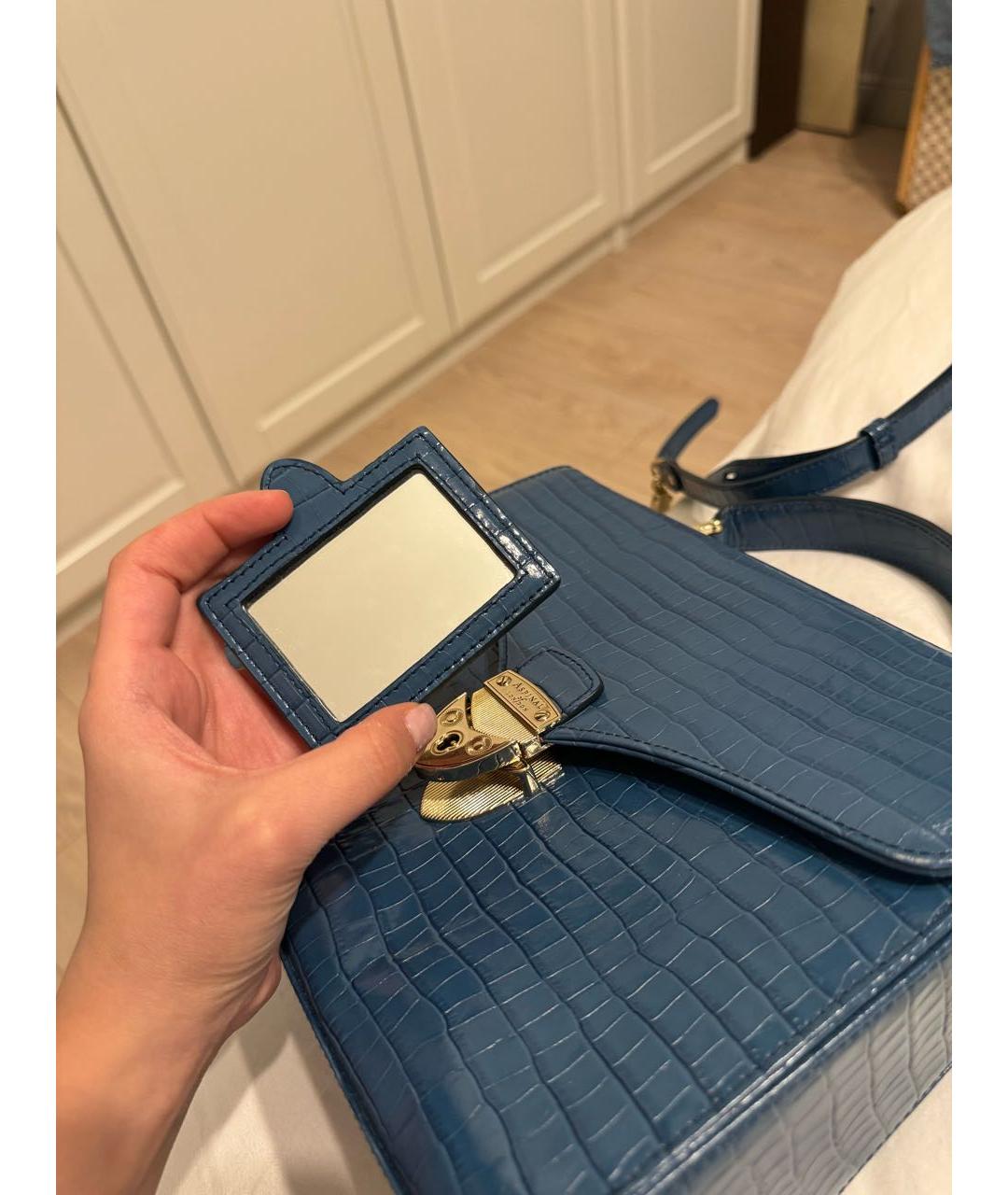 ASPINAL OF LONDON Синяя кожаная сумка с короткими ручками, фото 8