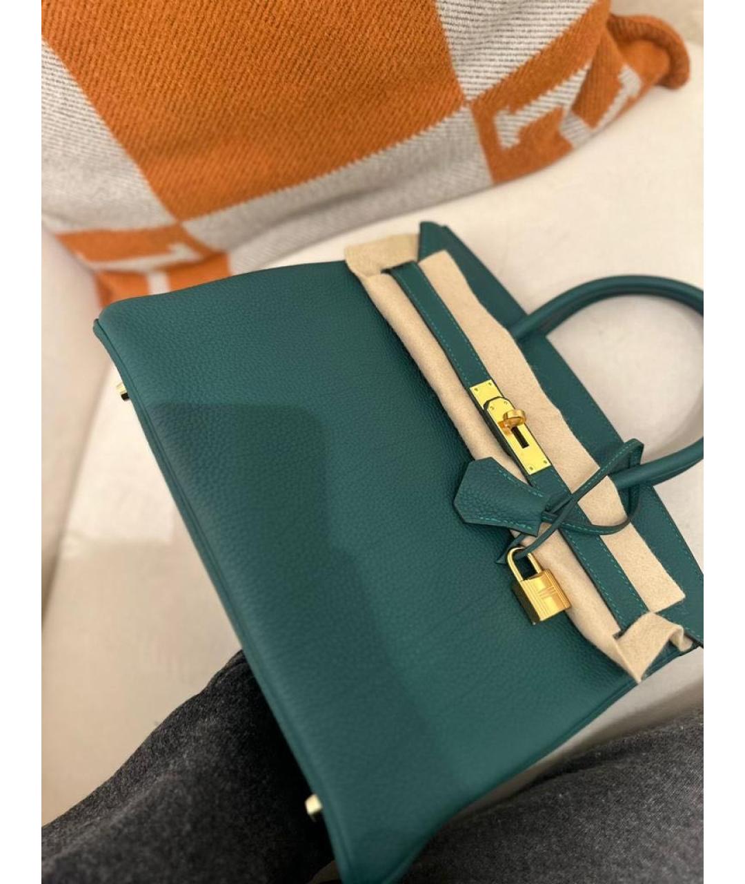 HERMES Зеленая кожаная сумка тоут, фото 5