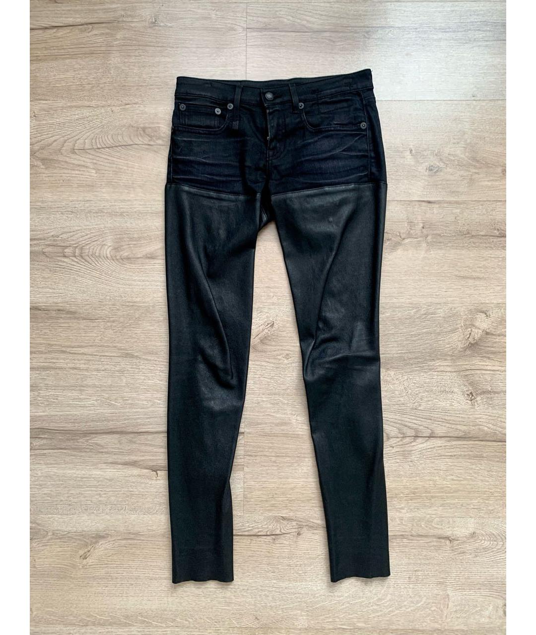 R13 Черные кожаные брюки узкие, фото 5