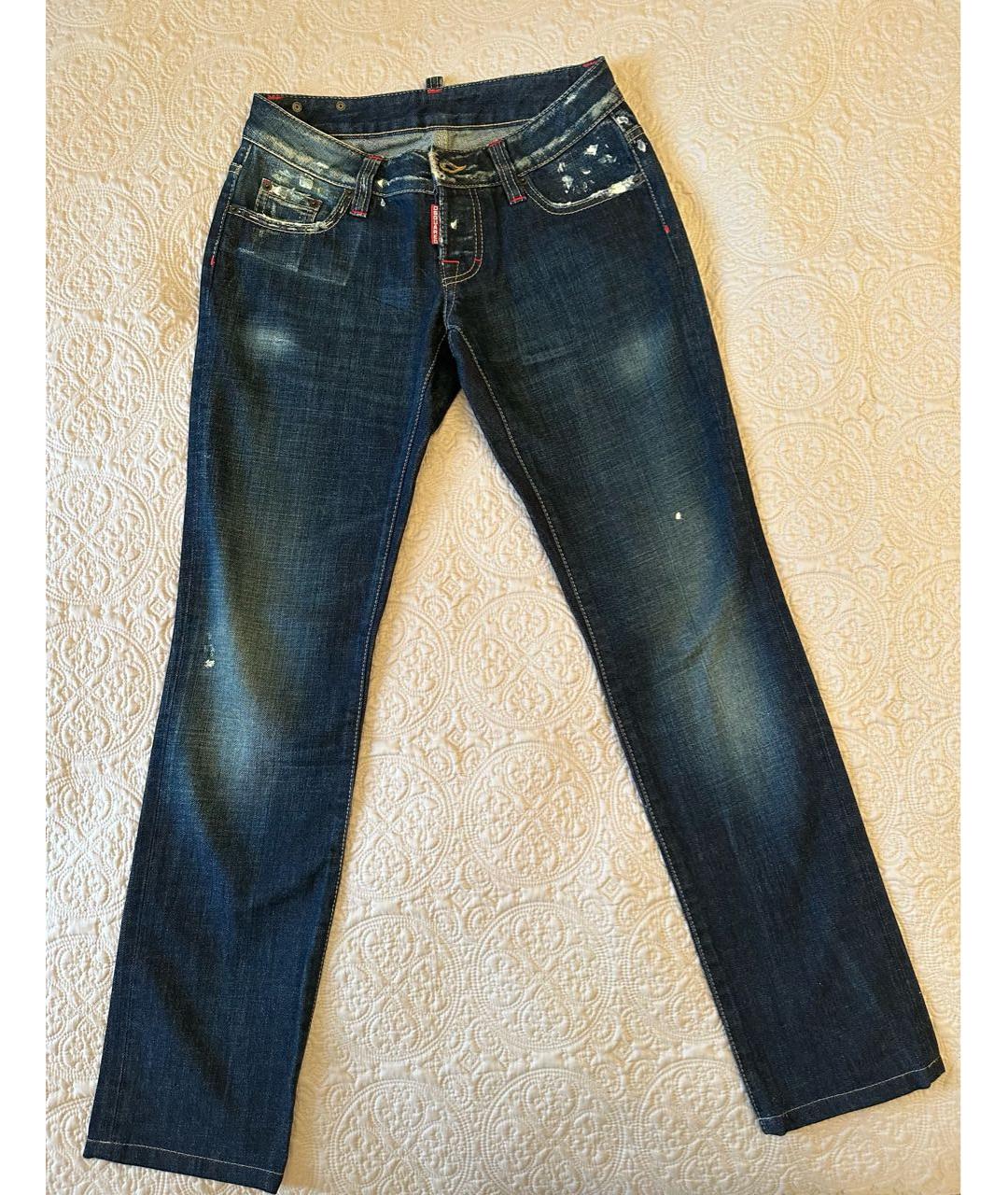DSQUARED2 Темно-синие хлопковые прямые джинсы, фото 8