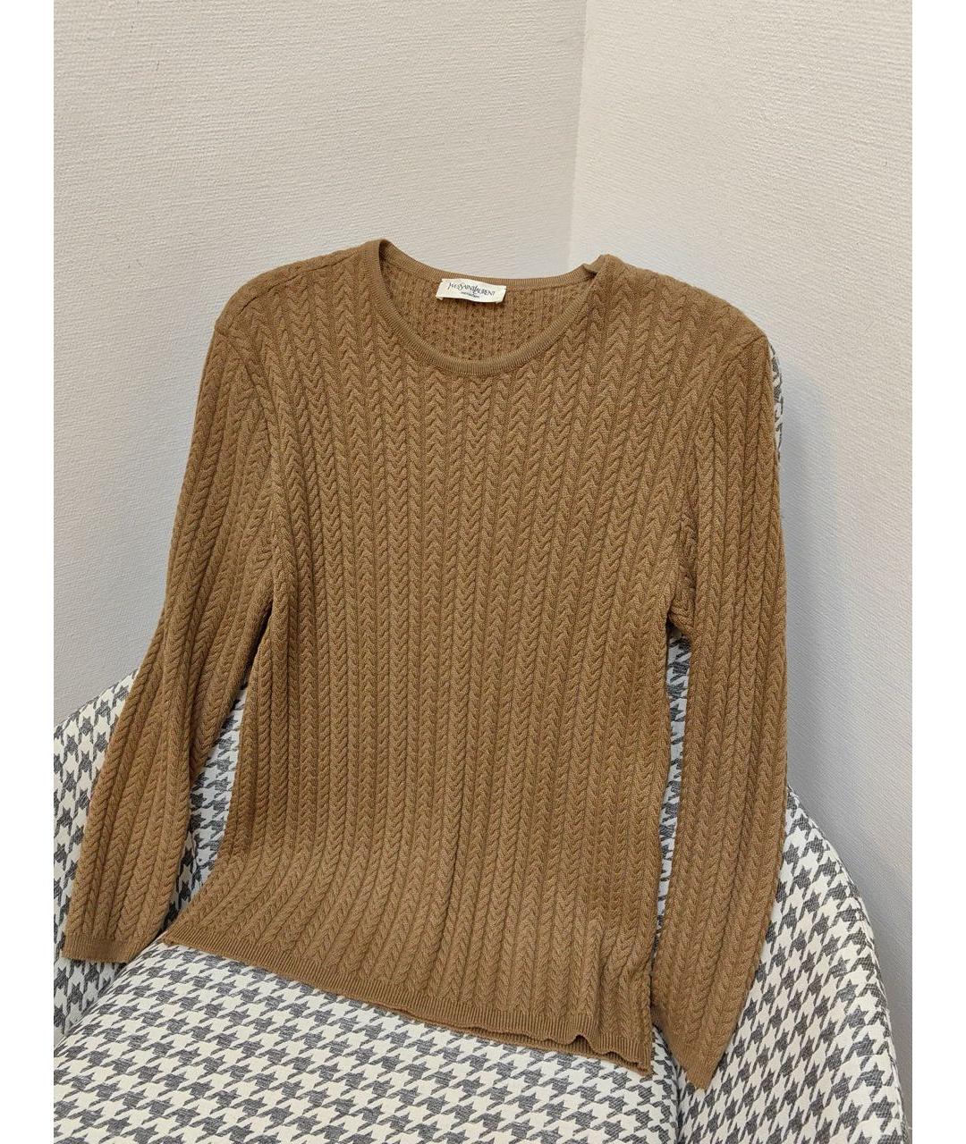 SAINT LAURENT Коричневый шерстяной джемпер / свитер, фото 3