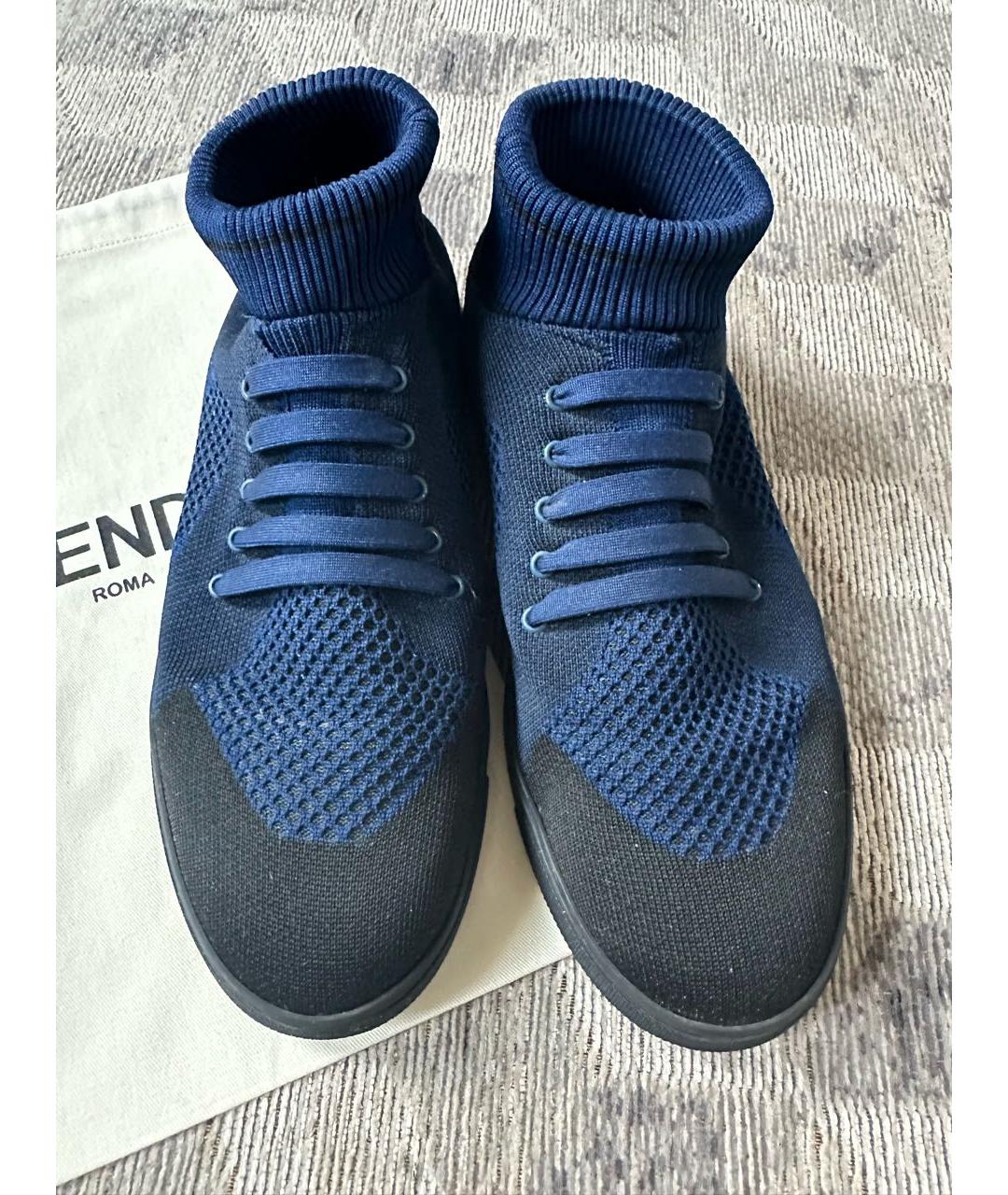 FENDI Темно-синие текстильные высокие кроссовки / кеды, фото 2