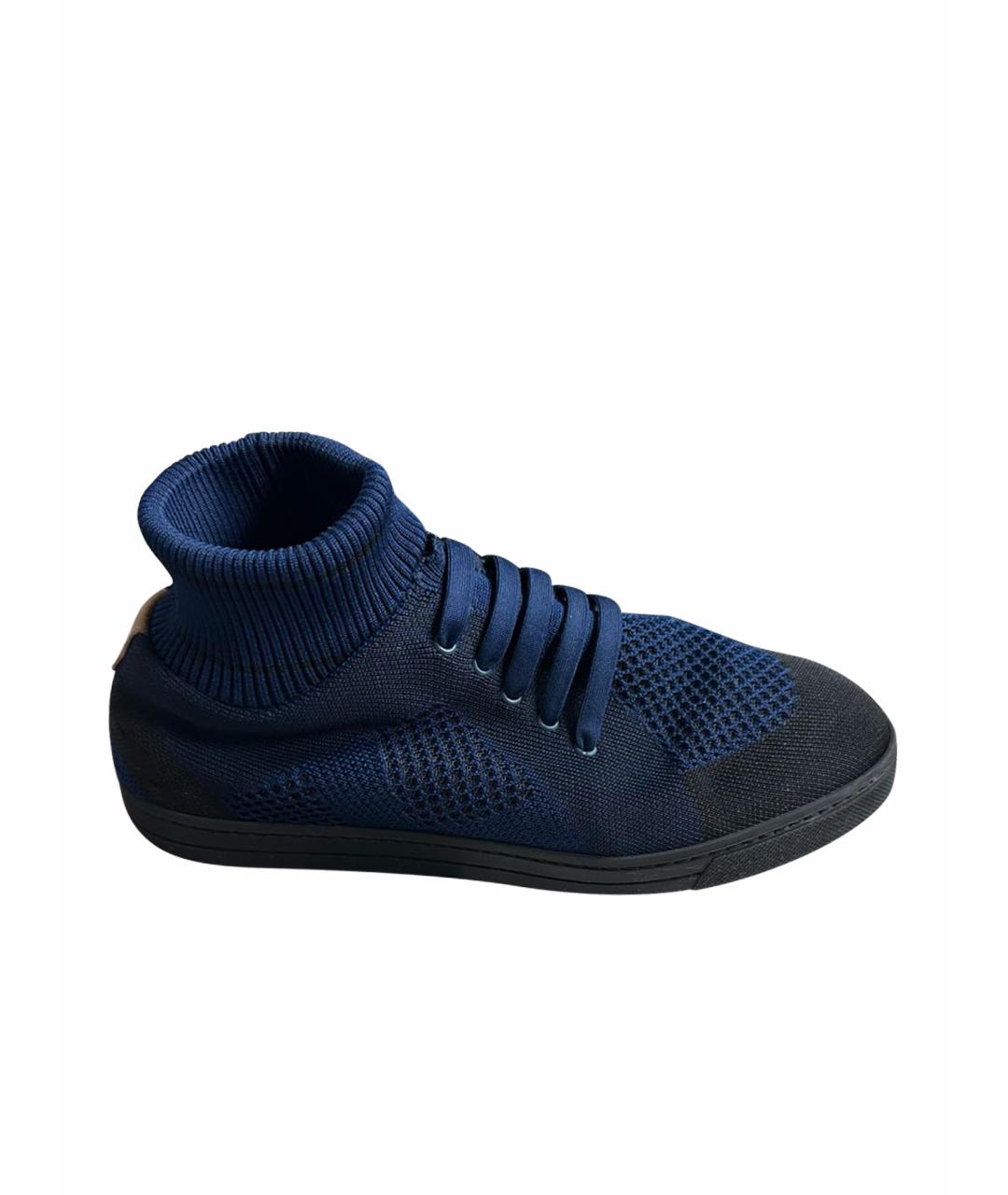 FENDI Темно-синие текстильные высокие кроссовки / кеды, фото 1