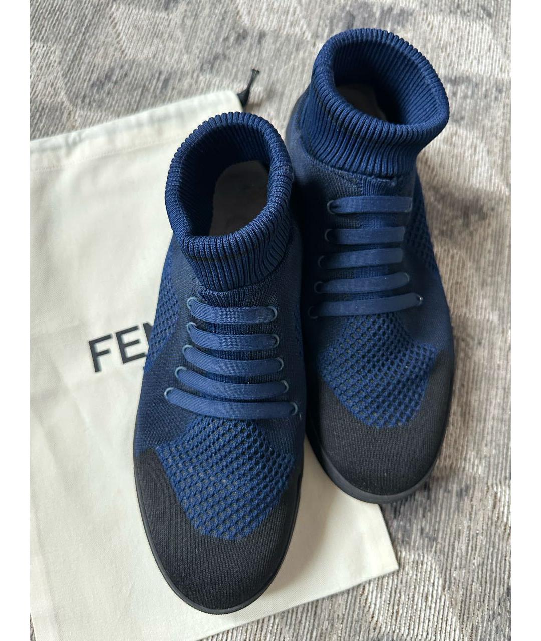 FENDI Темно-синие текстильные высокие кроссовки / кеды, фото 4