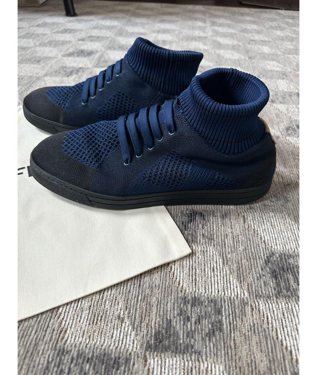 FENDI Темно-синие текстильные высокие кроссовки / кеды, фото 9