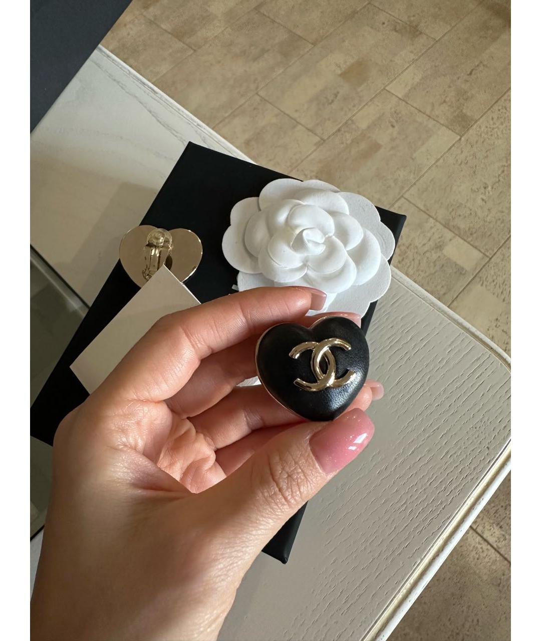 CHANEL Черные кожаные серьги, фото 2
