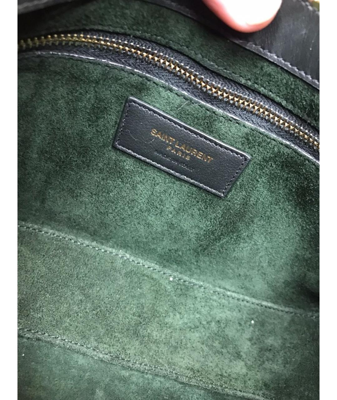 SAINT LAURENT Зеленая кожаная сумка с короткими ручками, фото 5