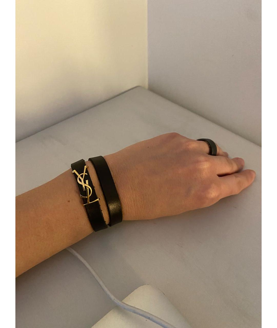 SAINT LAURENT Черный кожаный браслет, фото 6