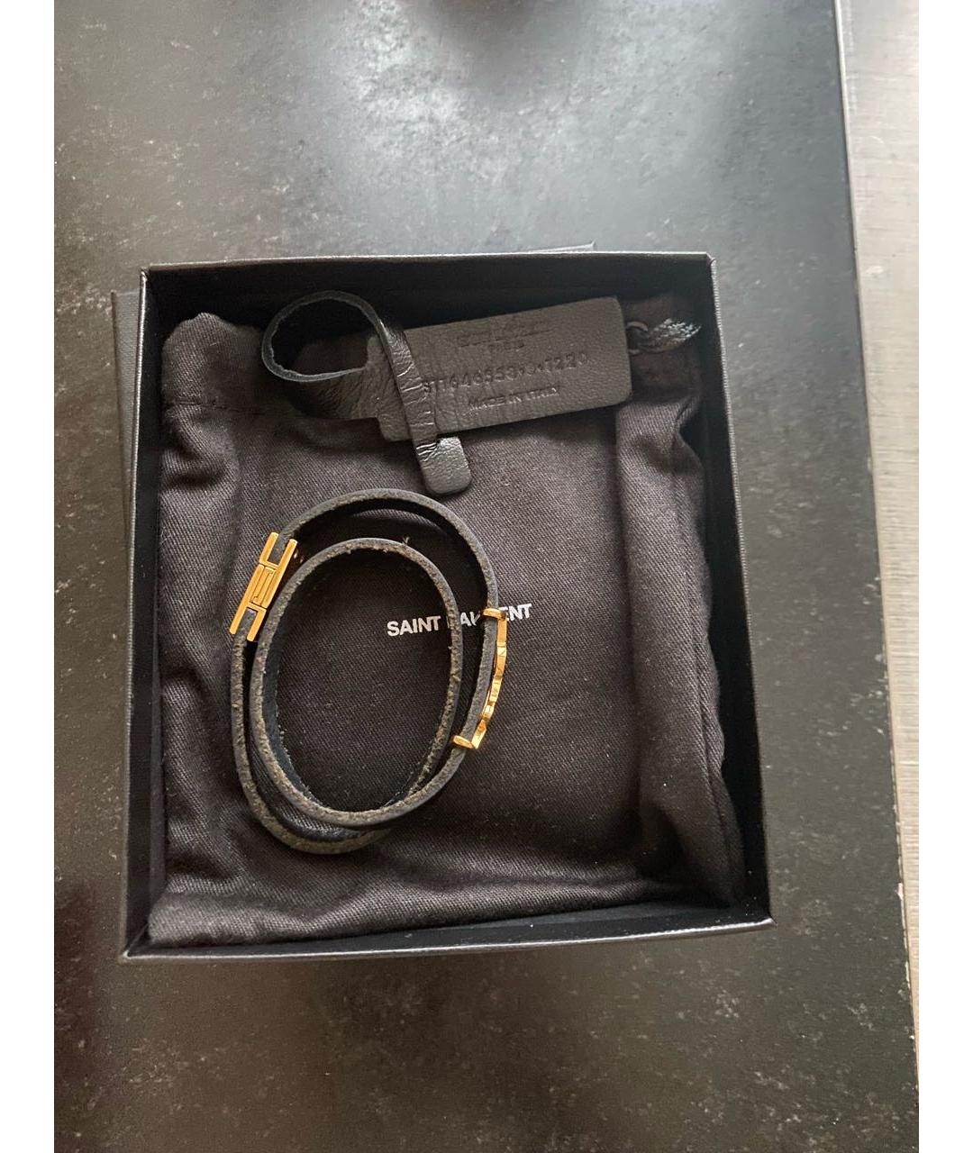 SAINT LAURENT Черный кожаный браслет, фото 2