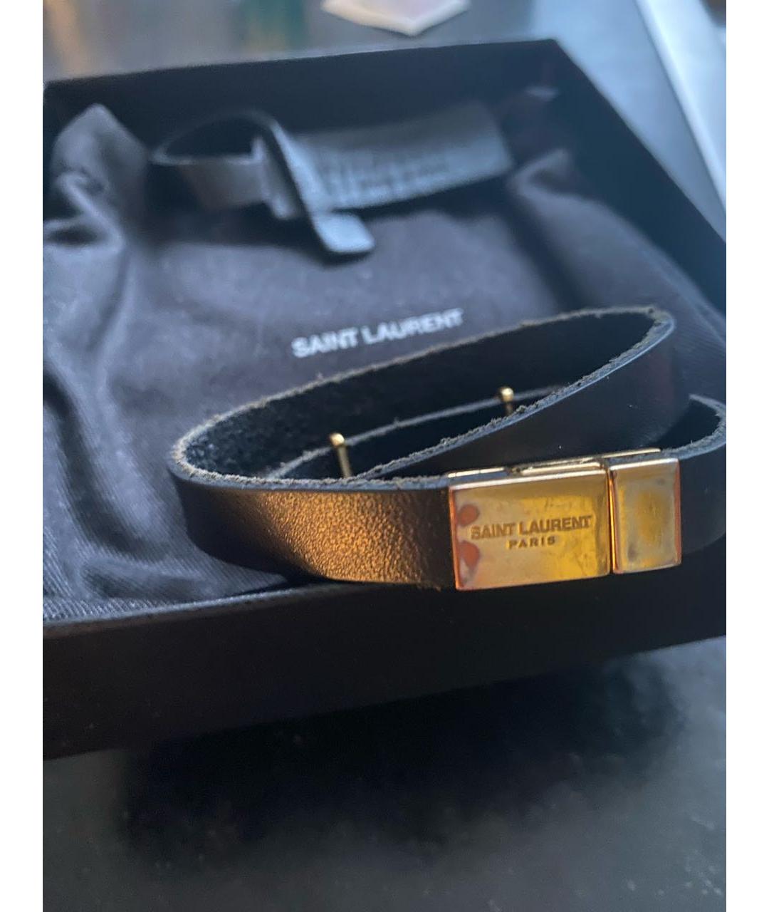 SAINT LAURENT Черный кожаный браслет, фото 4