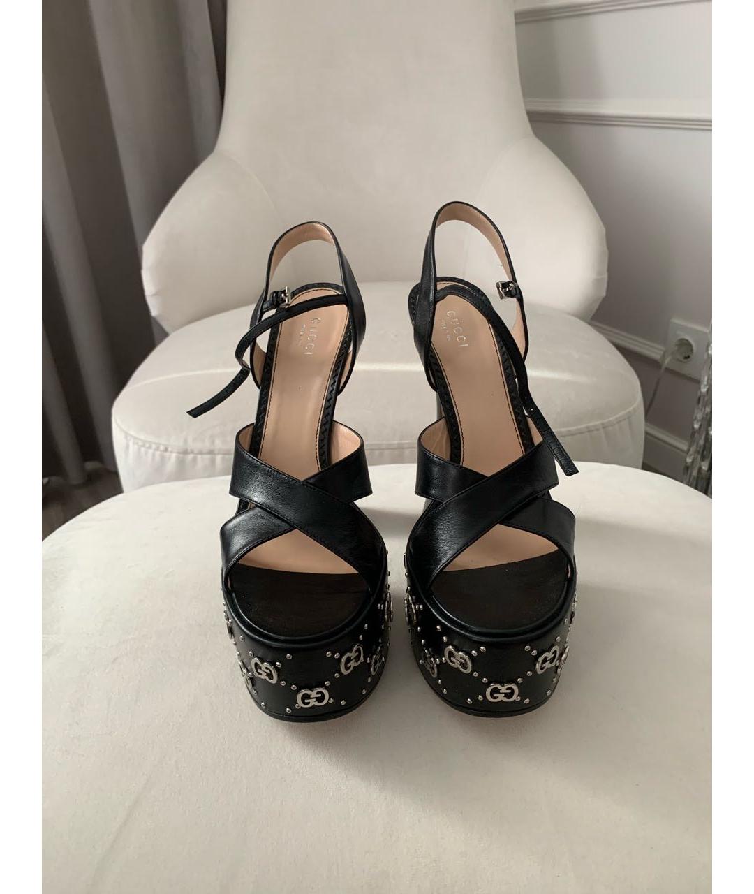 GUCCI Черные кожаные босоножки, фото 2