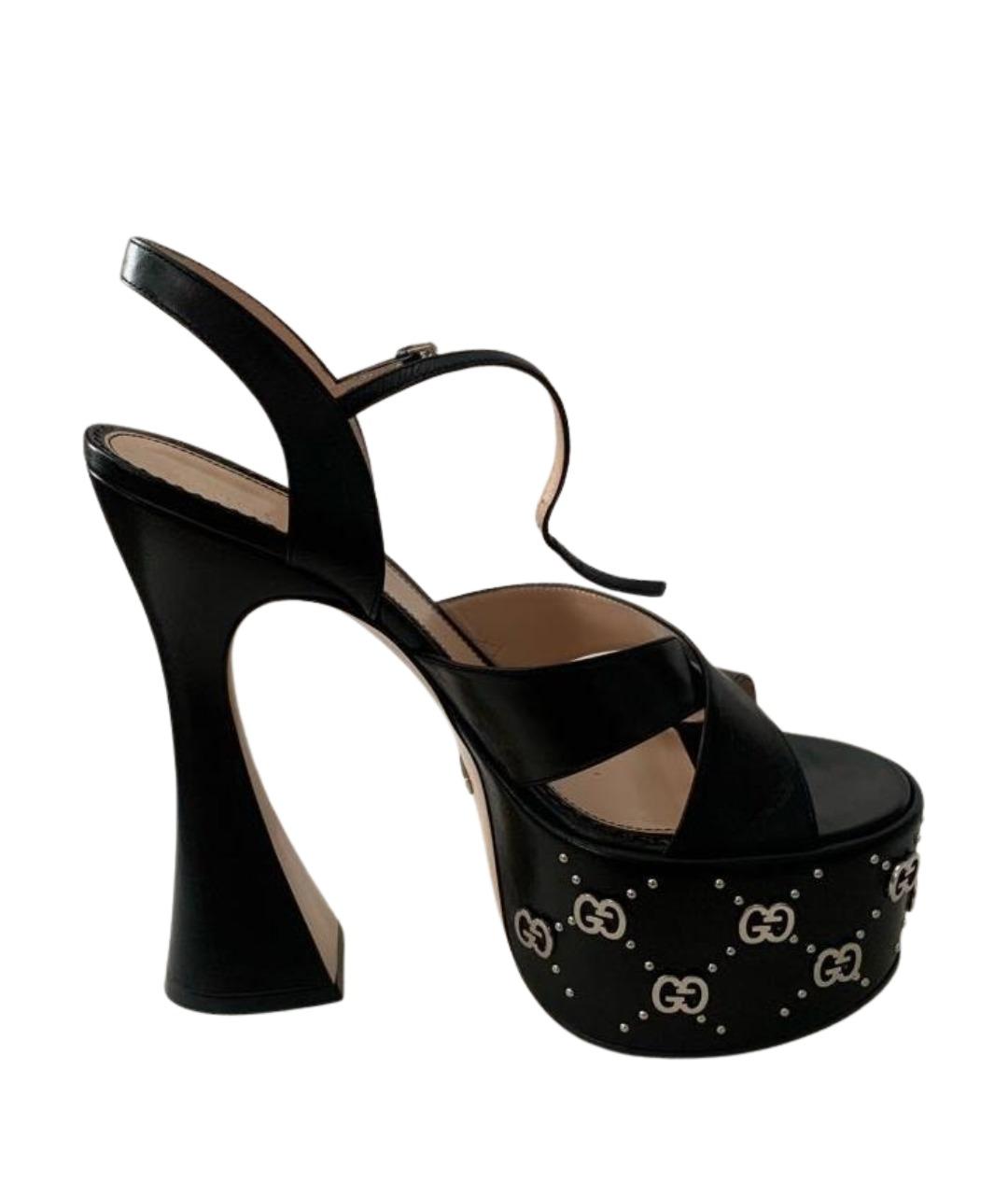 GUCCI Черные кожаные босоножки, фото 1