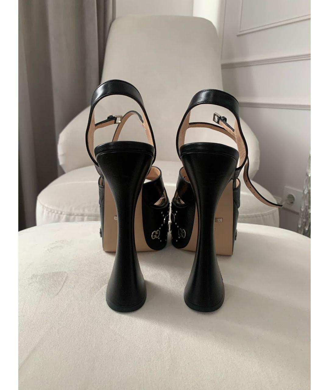 GUCCI Черные кожаные босоножки, фото 4