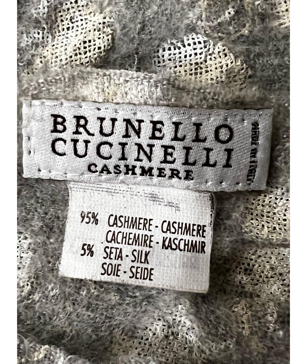 BRUNELLO CUCINELLI Серый кашемировый шарф, фото 3