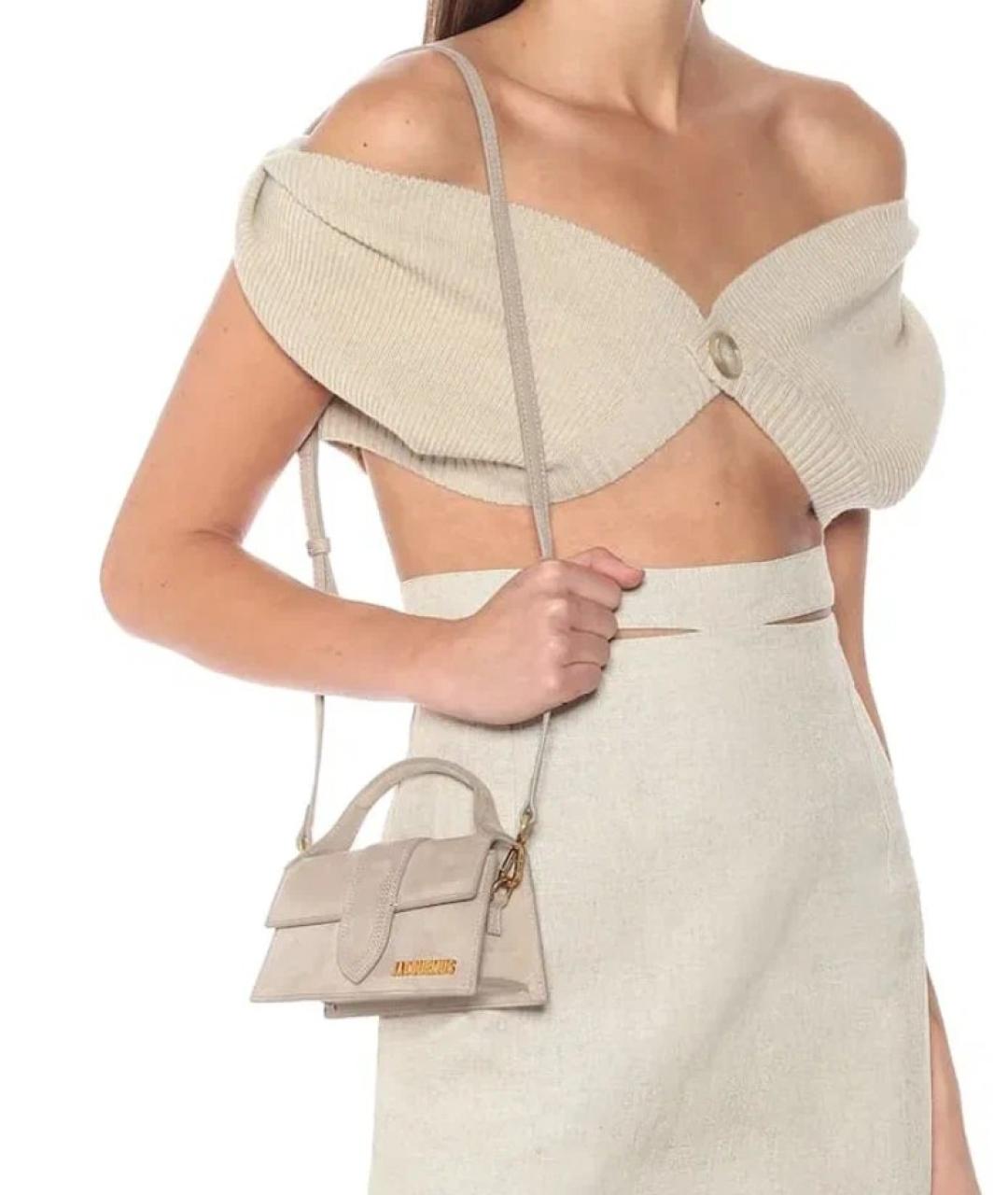 JACQUEMUS Серая замшевая сумка через плечо, фото 6