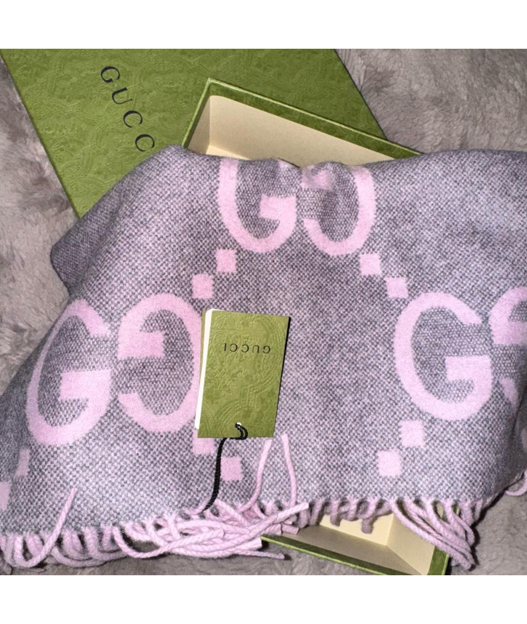 GUCCI Фиолетовый кашемировый шарф, фото 5