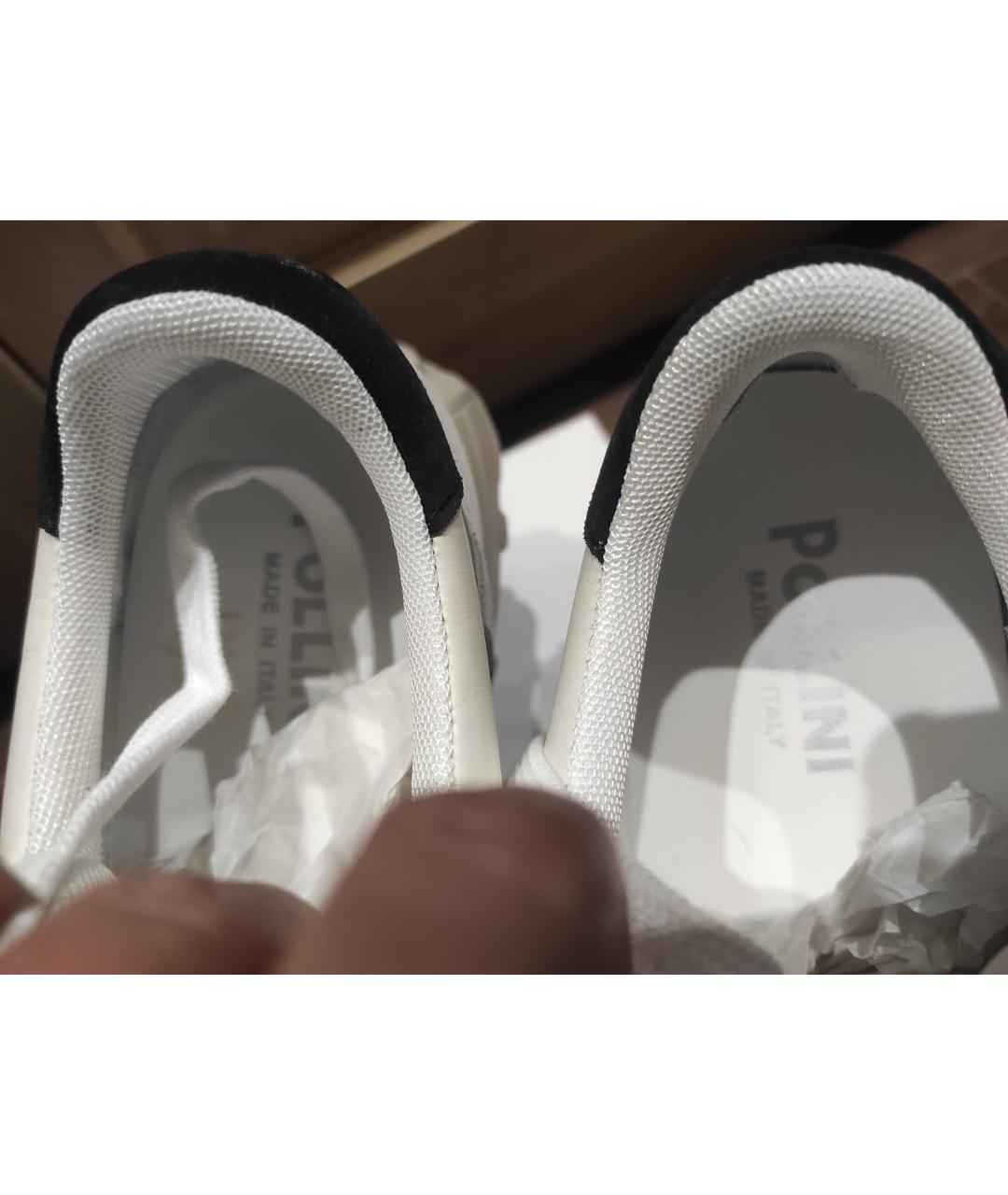 POLLINI Белые кожаные низкие кроссовки / кеды, фото 3