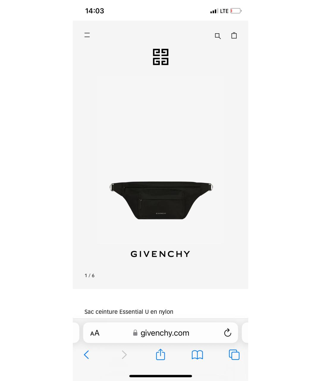 GIVENCHY Черная тканевая поясная сумка, фото 8