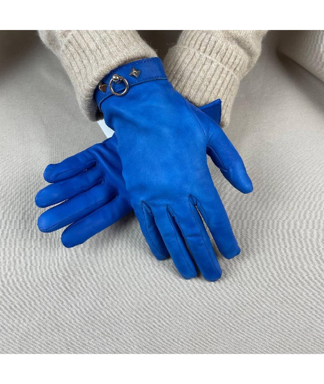 HERMES Синие кожаные перчатки, фото 8