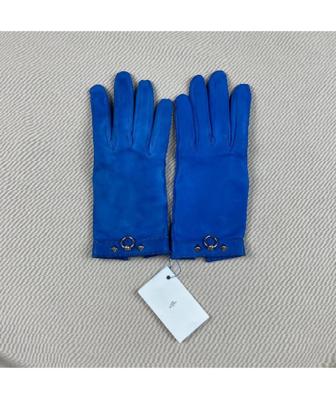 HERMES Синие кожаные перчатки, фото 10