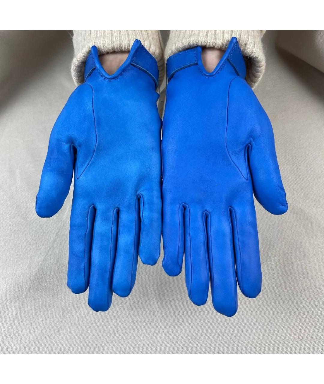 HERMES Синие кожаные перчатки, фото 6