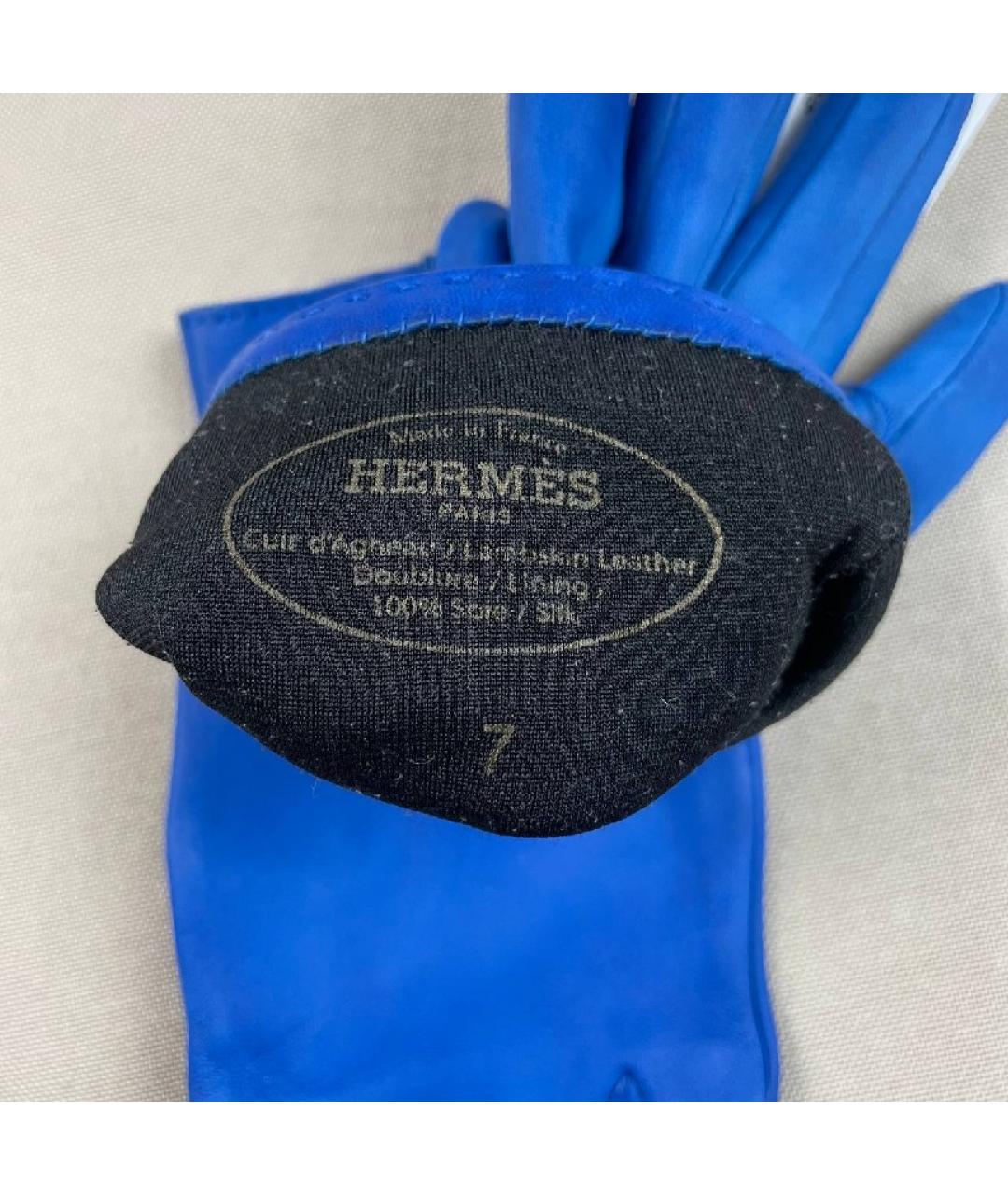 HERMES Синие кожаные перчатки, фото 4