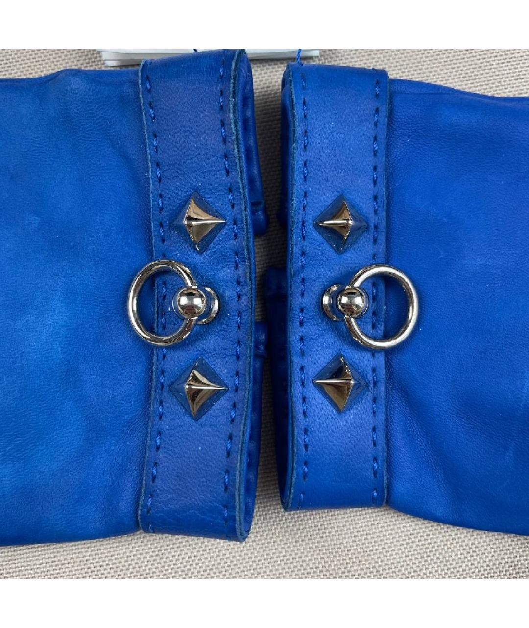 HERMES Синие кожаные перчатки, фото 5