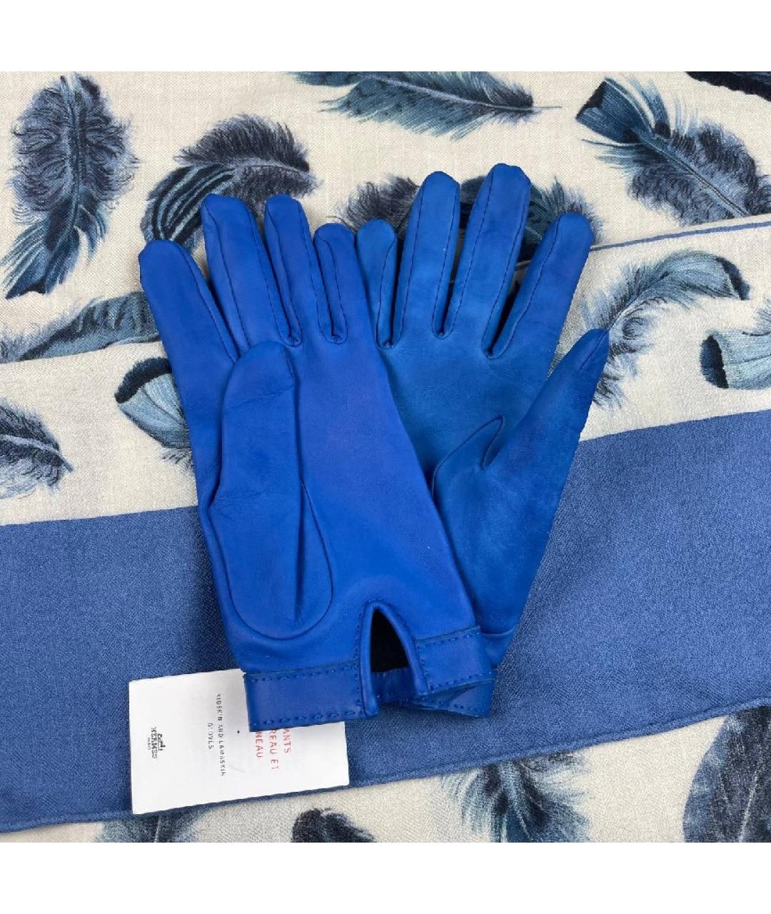 HERMES Синие кожаные перчатки, фото 2