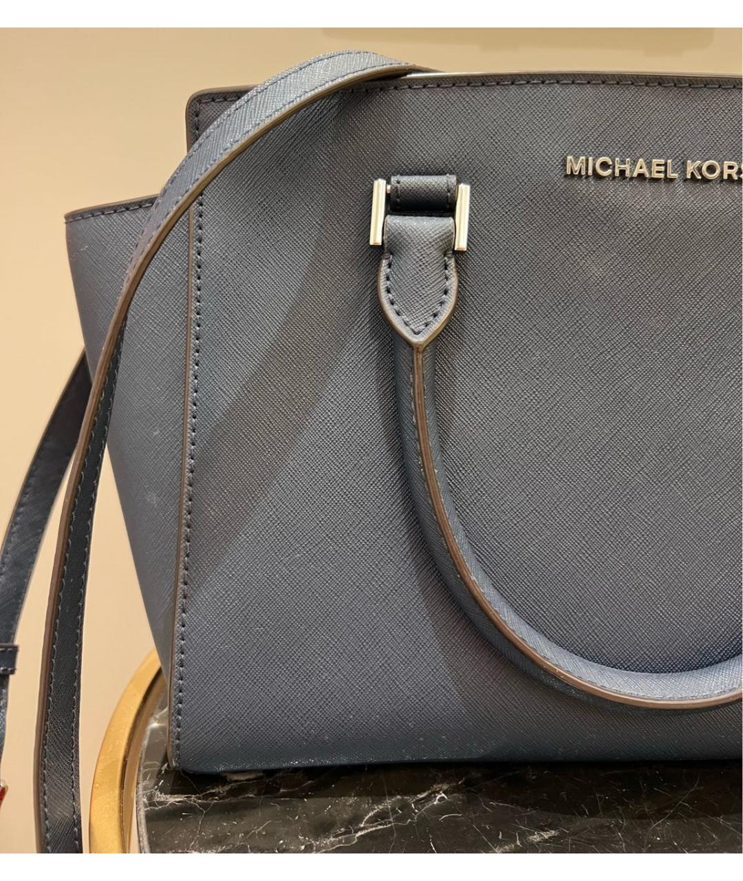 MICHAEL KORS Синяя кожаная сумка с короткими ручками, фото 7