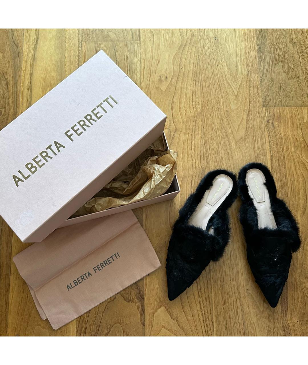 ALBERTA FERRETTI Черные текстильные мюли, фото 5