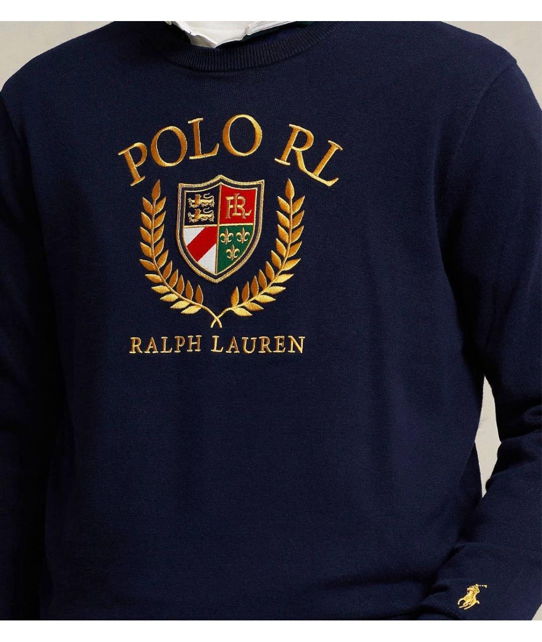 POLO RALPH LAUREN Темно-синий хлопковый джемпер / свитер, фото 2