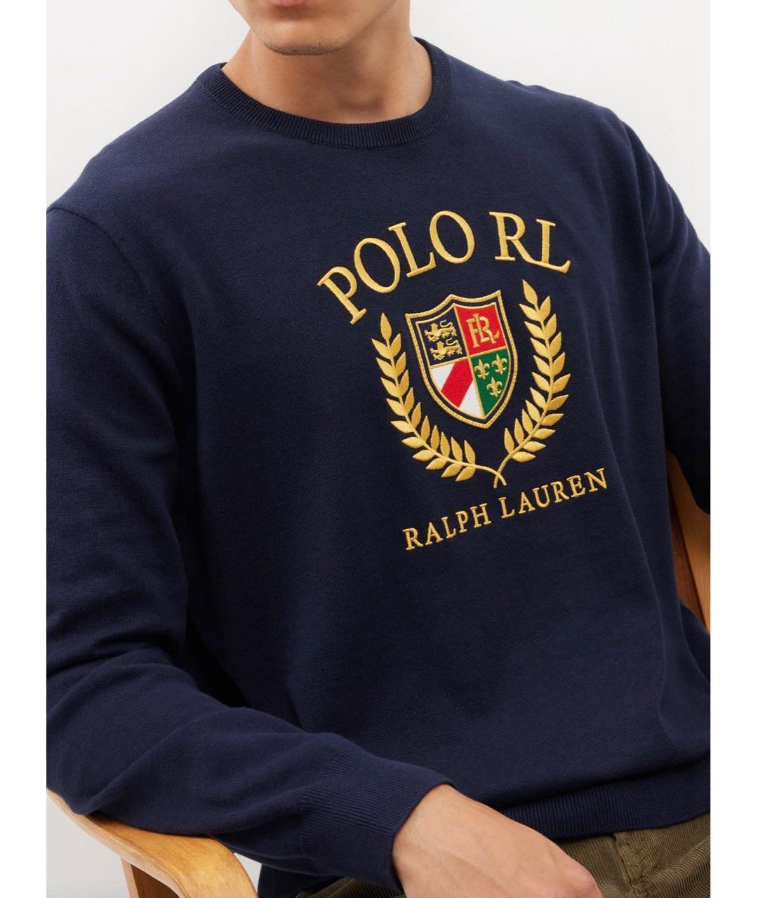 POLO RALPH LAUREN Темно-синий хлопковый джемпер / свитер, фото 7