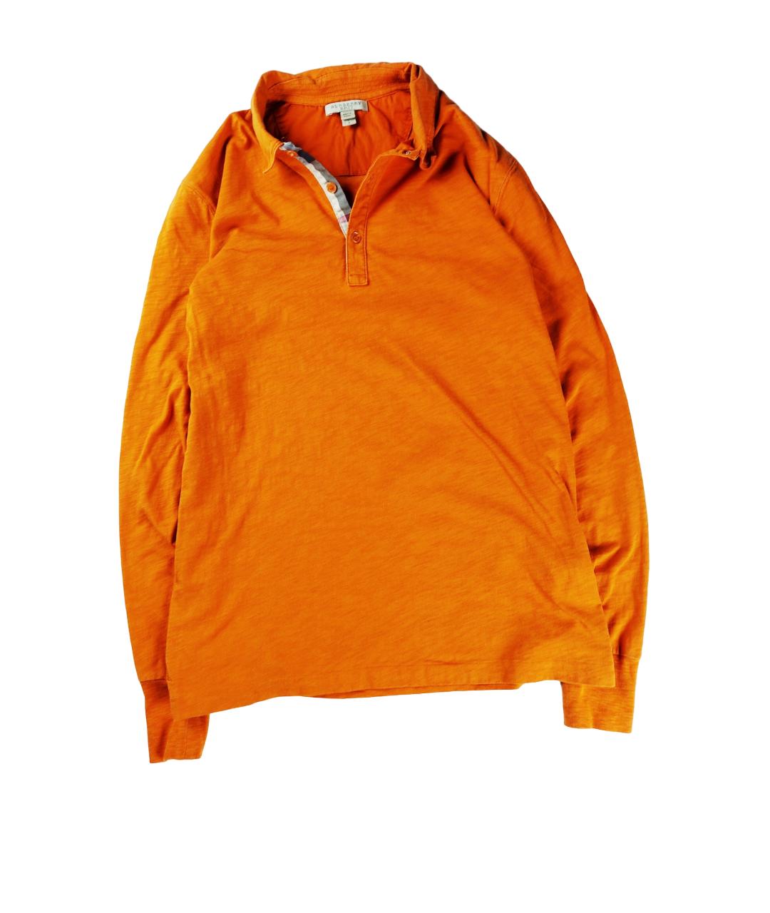 BURBERRY Оранжевое хлопковое поло с длинным рукавом, фото 4