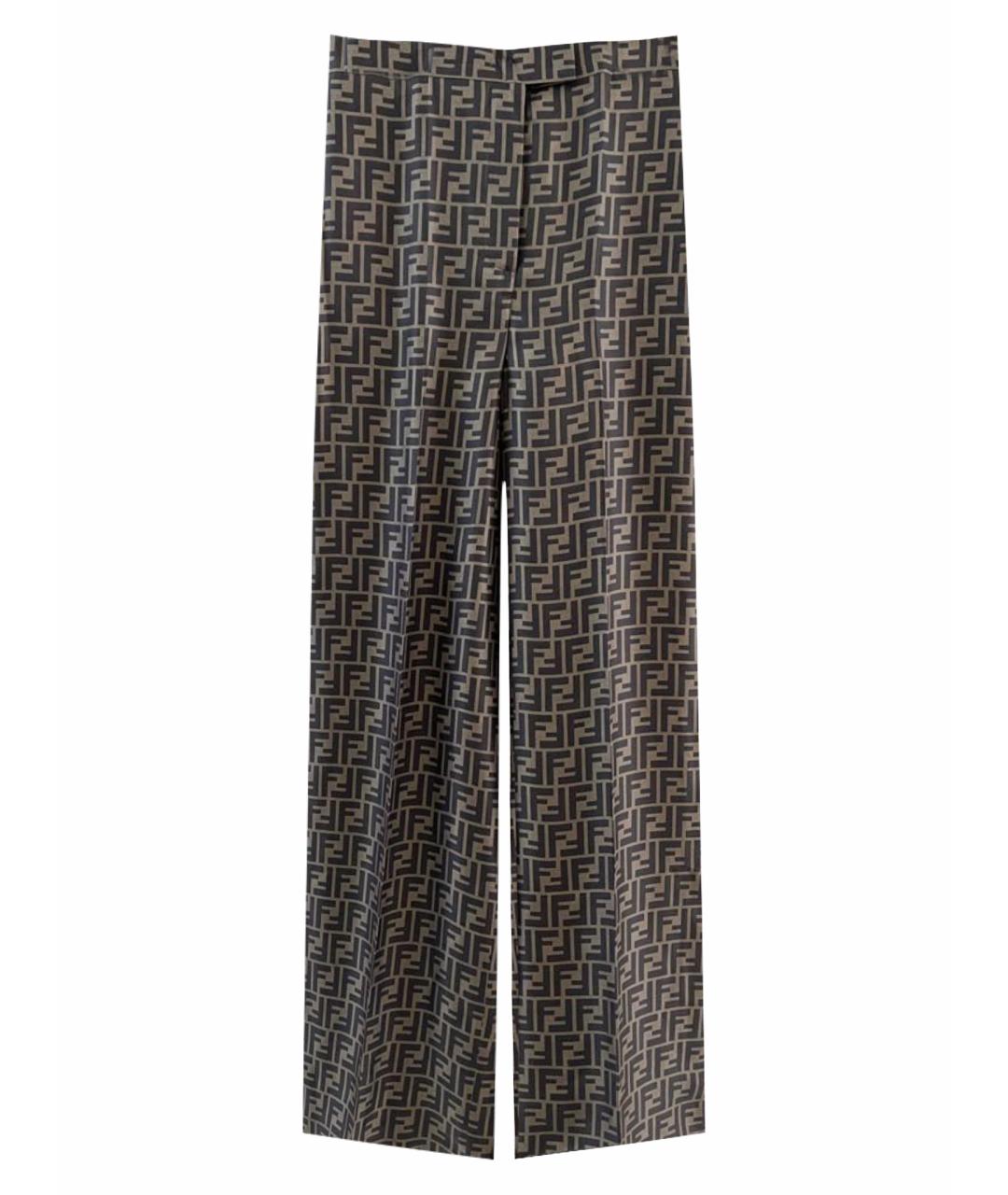 FENDI Коричневые шелковые брюки широкие, фото 1