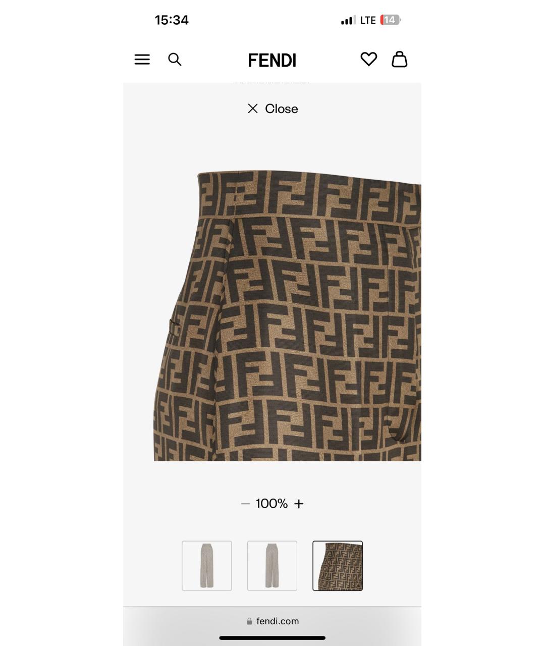 FENDI Коричневые шелковые брюки широкие, фото 6