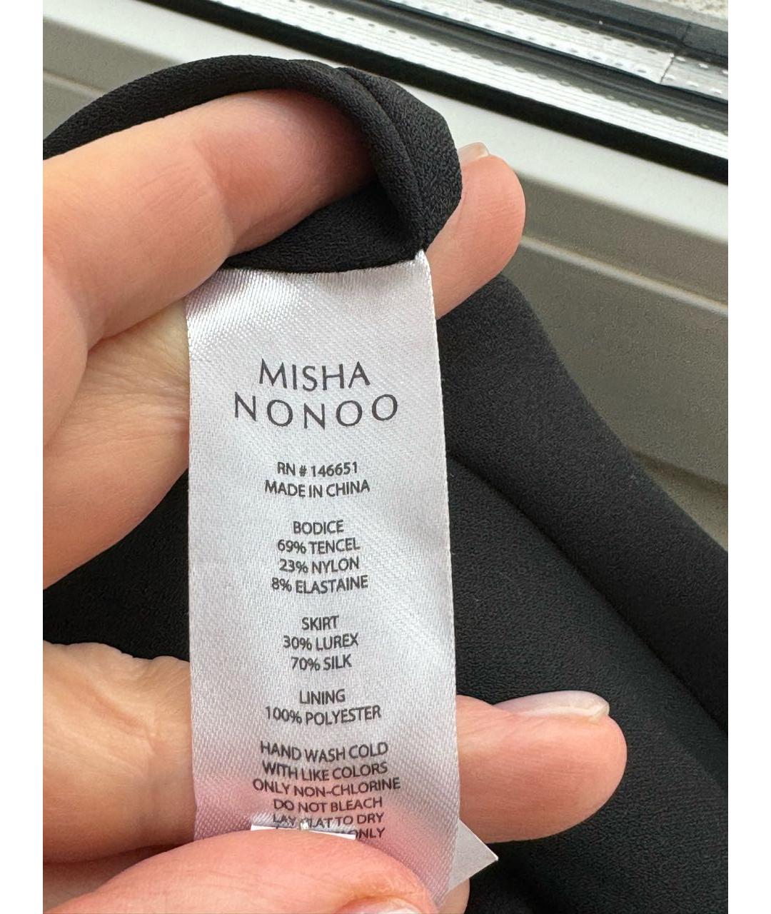 MISHA NONOO Черное шелковое повседневное платье, фото 4