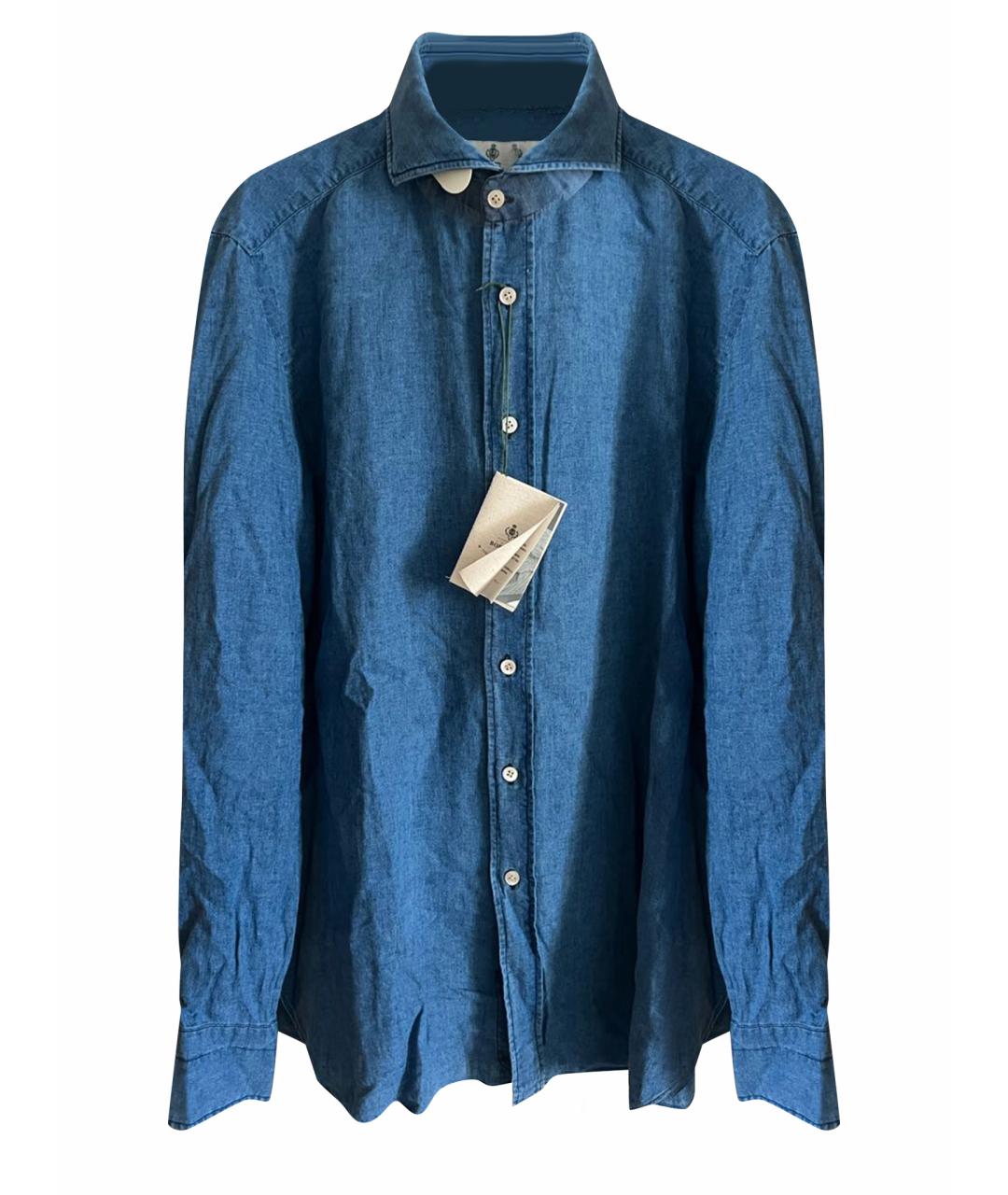 BORRELLI Синяя хлопковая кэжуал рубашка, фото 1