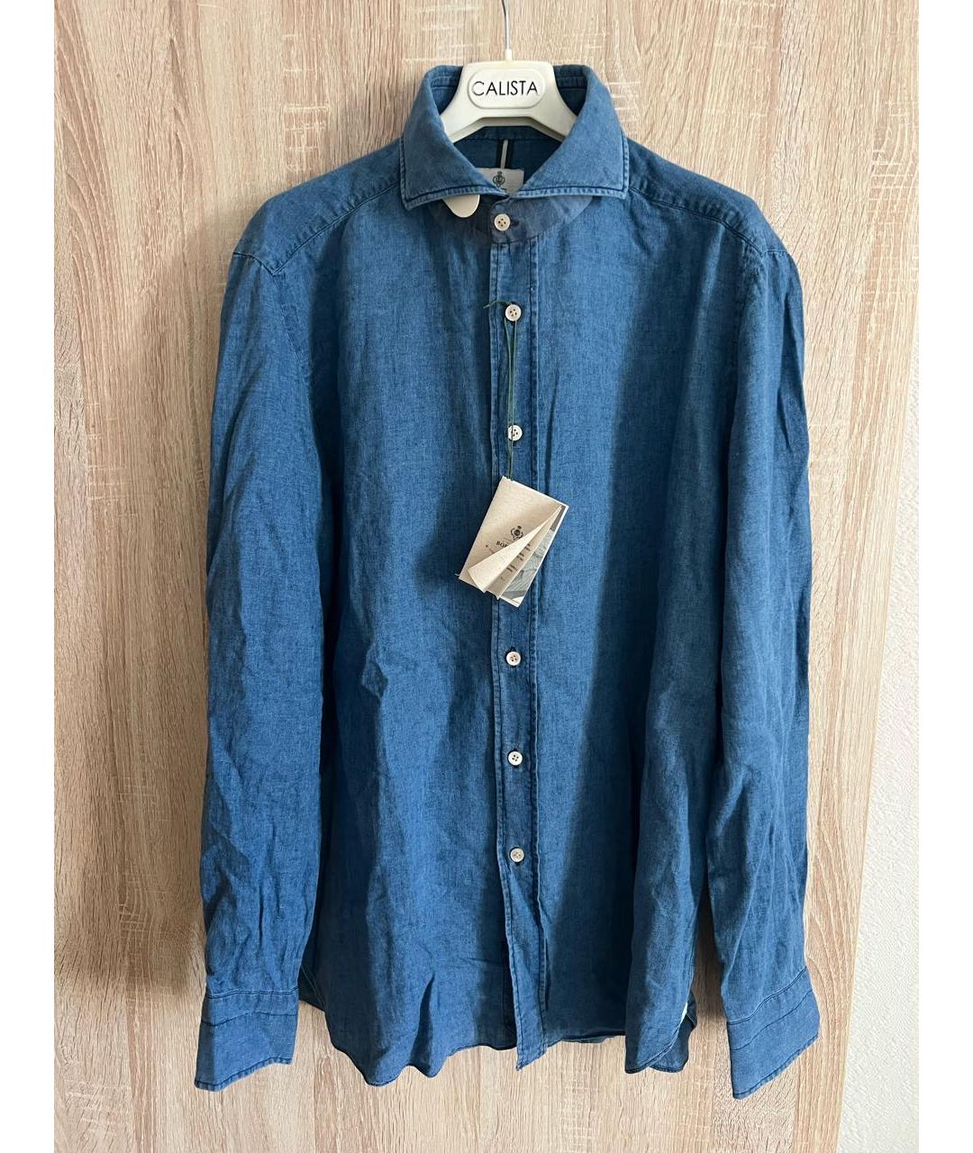 BORRELLI Синяя хлопковая кэжуал рубашка, фото 6