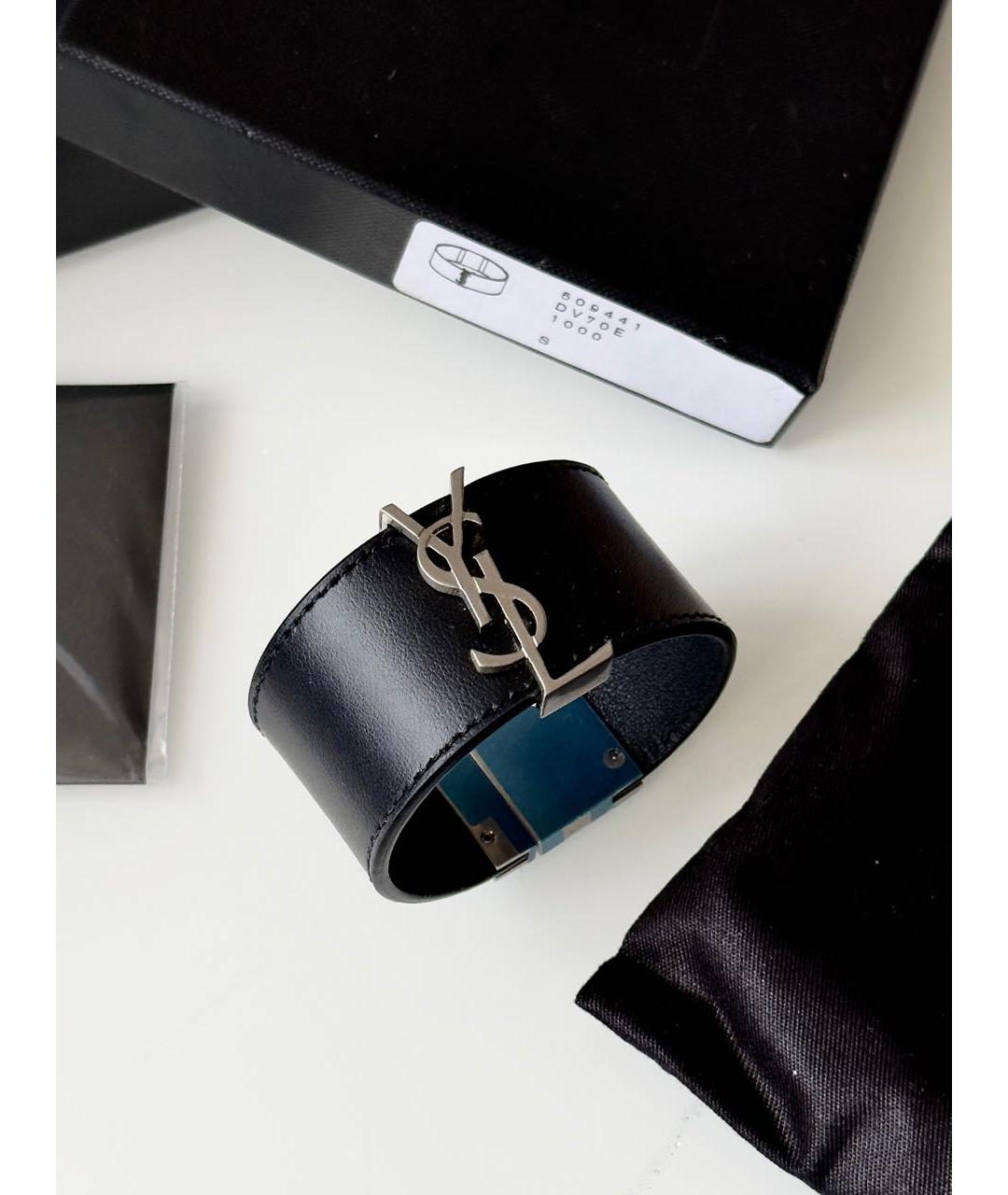 SAINT LAURENT Черный кожаный браслет, фото 9
