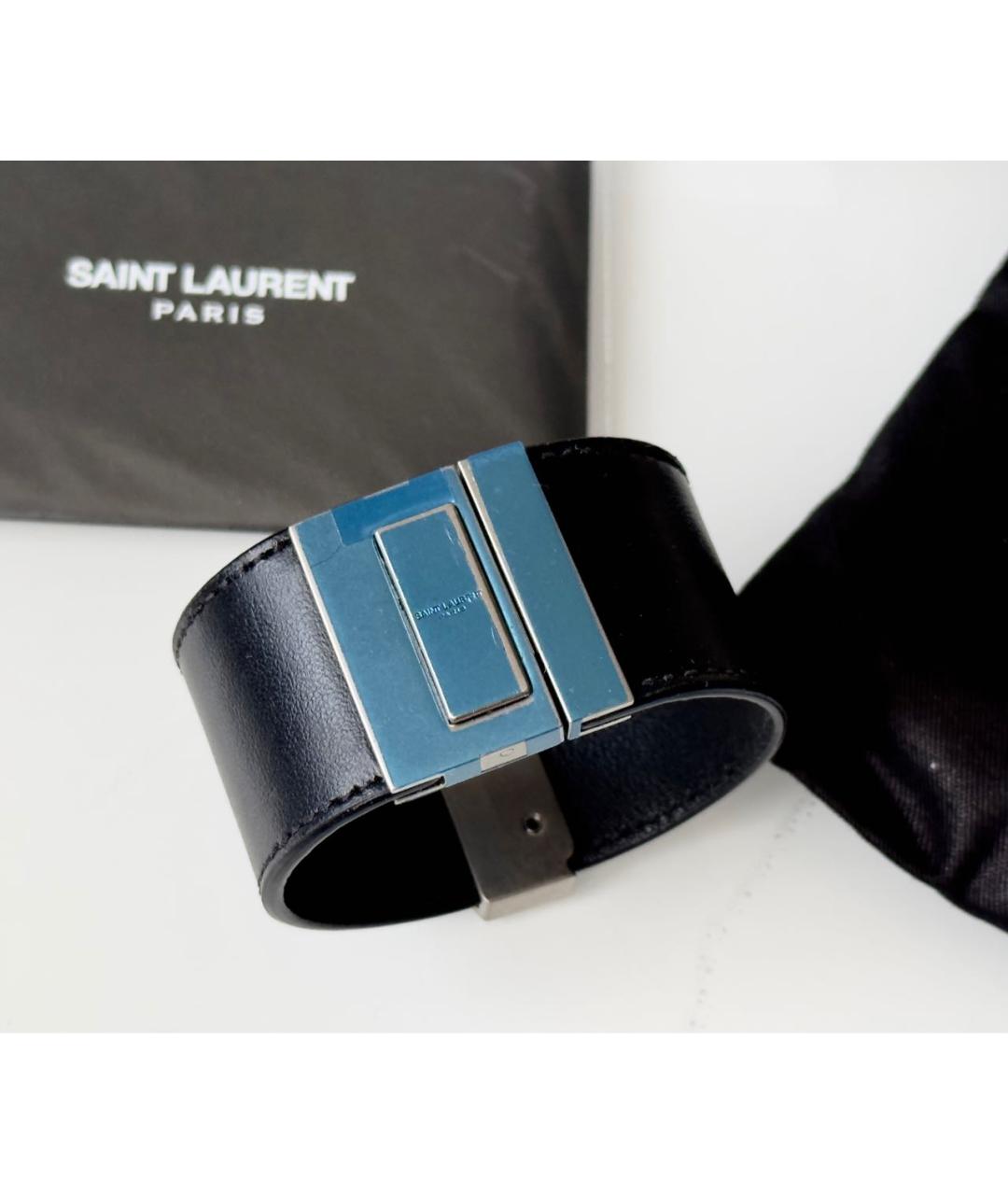 SAINT LAURENT Черный кожаный браслет, фото 4