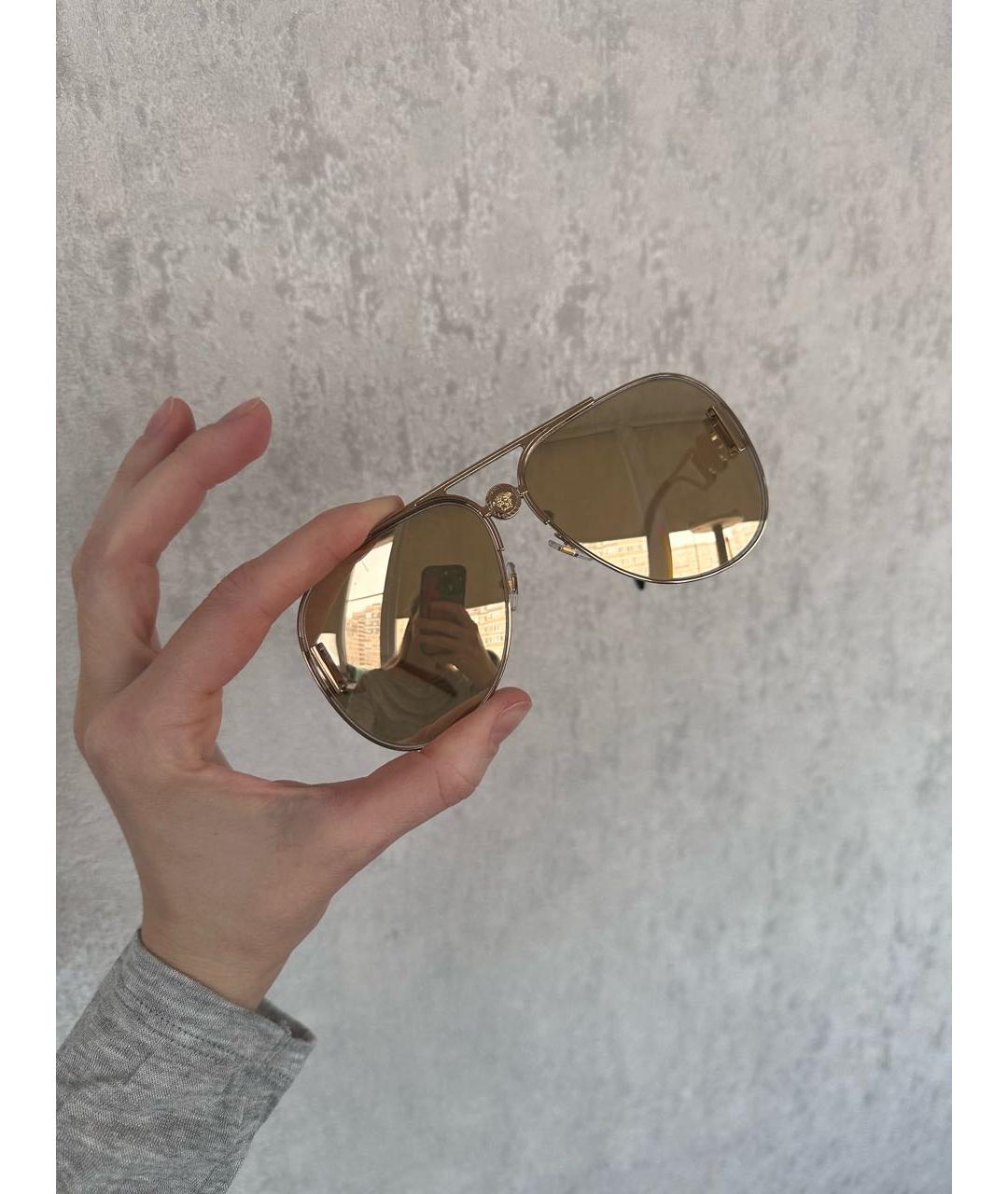 VERSACE Бежевые металлические солнцезащитные очки, фото 4