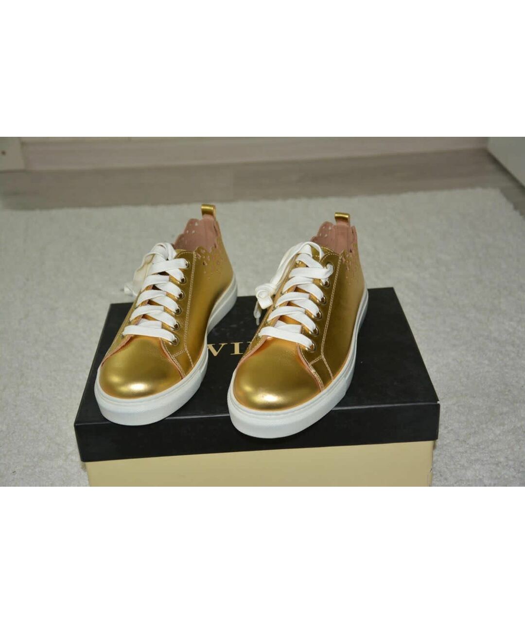 TWIN-SET Золотые кожаные кроссовки, фото 3