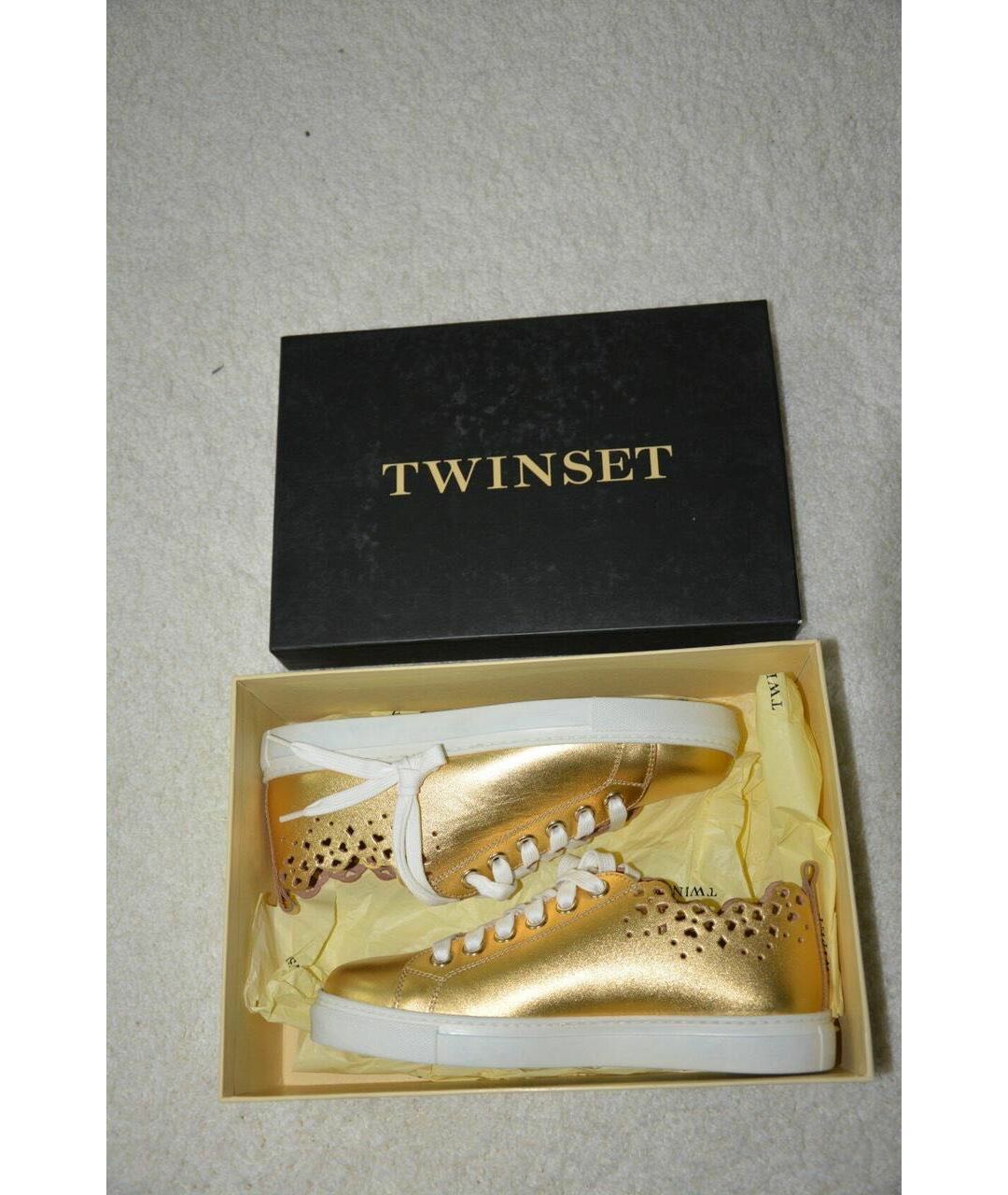 TWIN-SET Золотые кожаные кроссовки, фото 6
