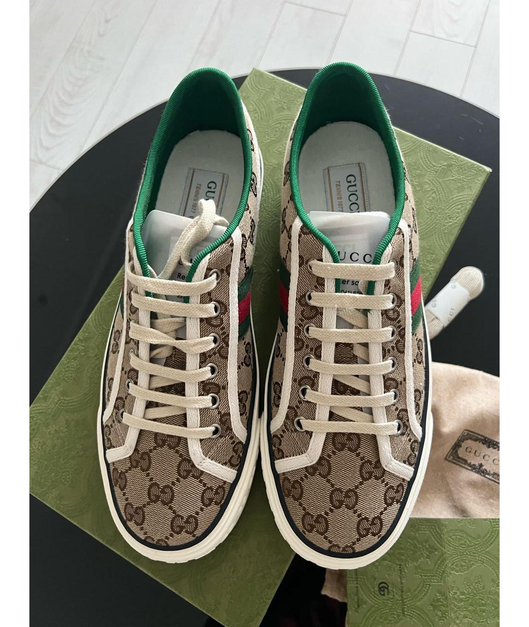 GUCCI Бежевые текстильные низкие кроссовки / кеды, фото 3